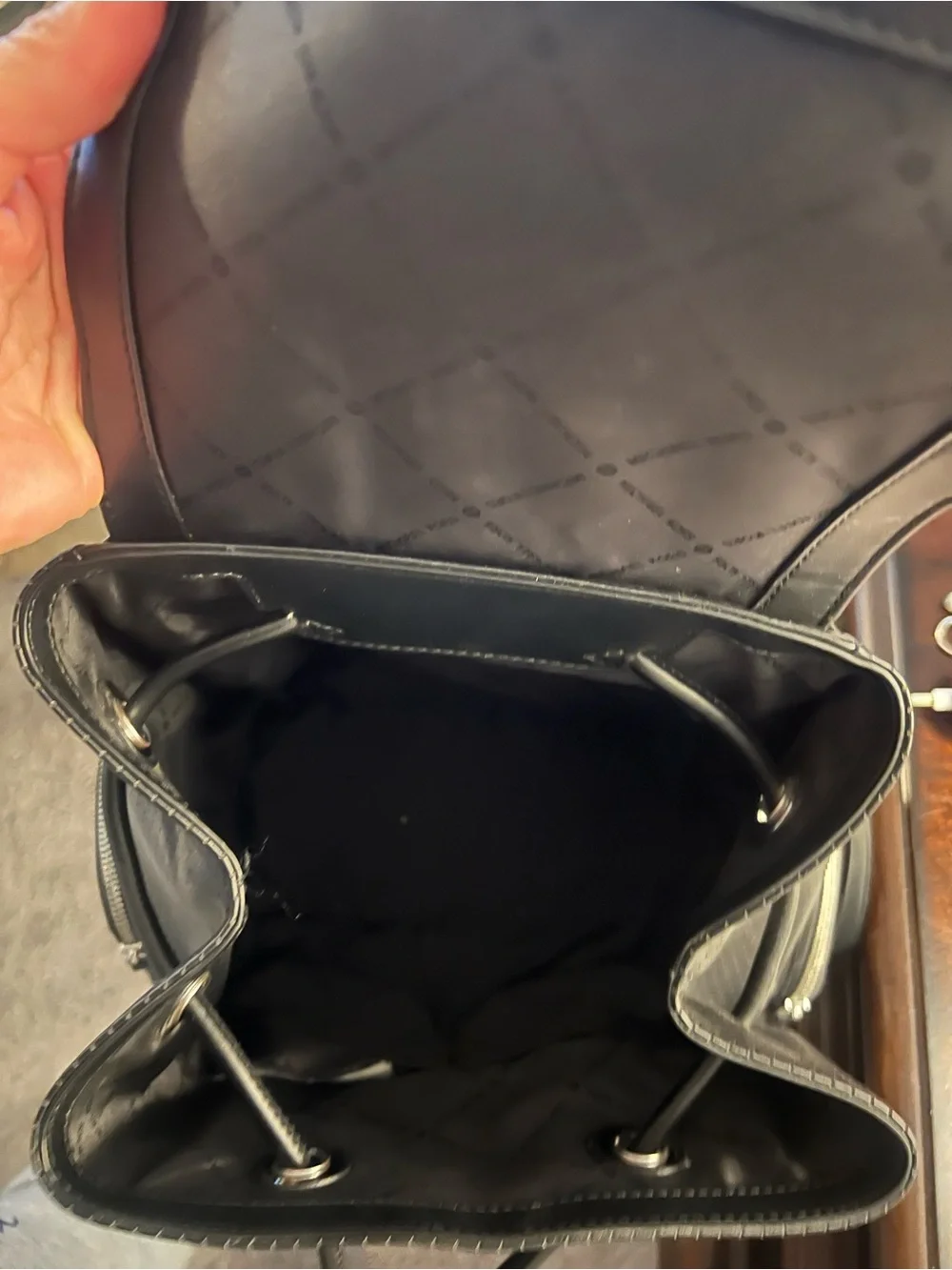 MICHAEL KORS Black Perforated Leather Drawstring Backpack